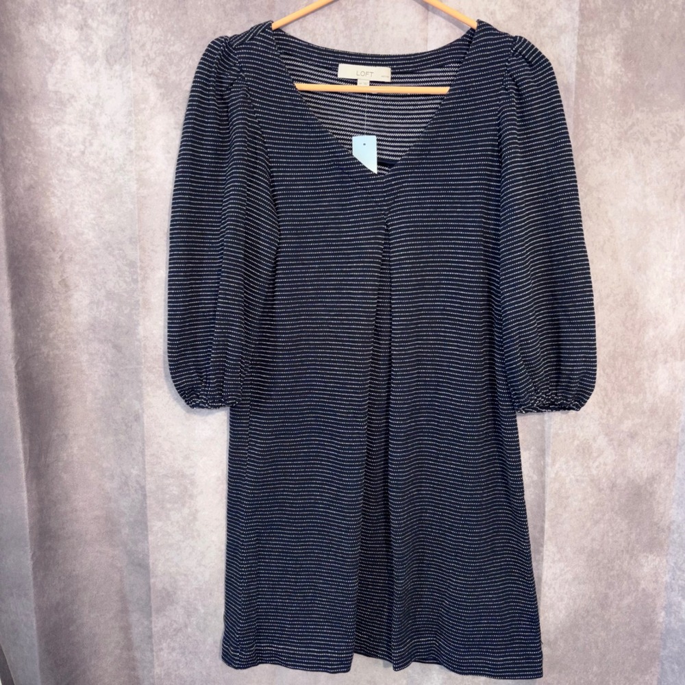 LOFT Navy and White Striped Long Sleeve Dress